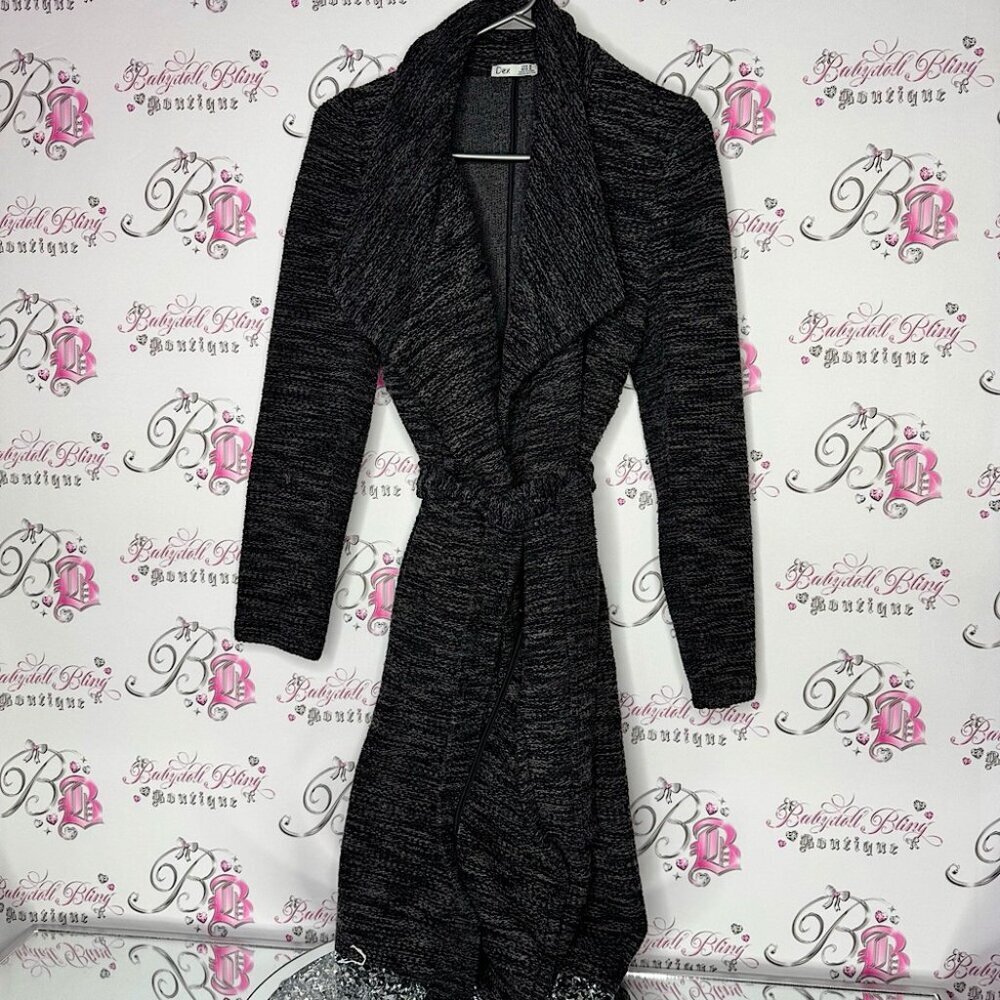 Dex coat jacket kimono robe style belted blazer sweater Chic Black Knit Cardigan